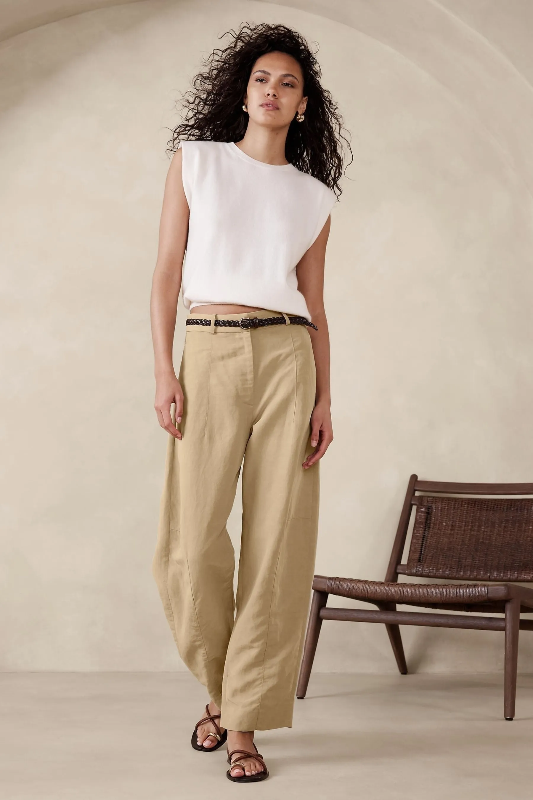 Banana Republic - Pantaloni di lino a vita alta in tencel