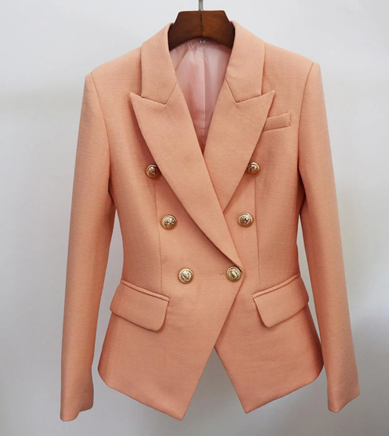 Blazer da donna in lino di cotone Abiti da donna in blazer doppiopetto classico autunno con bottoni rosa nudo Slim Giacche alli