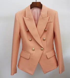 Blazer da donna in lino di cotone Abiti da donna in blazer doppiopetto classico autunno con bottoni rosa nudo Slim Giacche alli