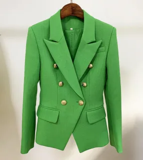 Blazer da donna verde classico Blazer in lino di cotone sottile con bottoni a doppio petto in metallo oro autunno Giacche da com