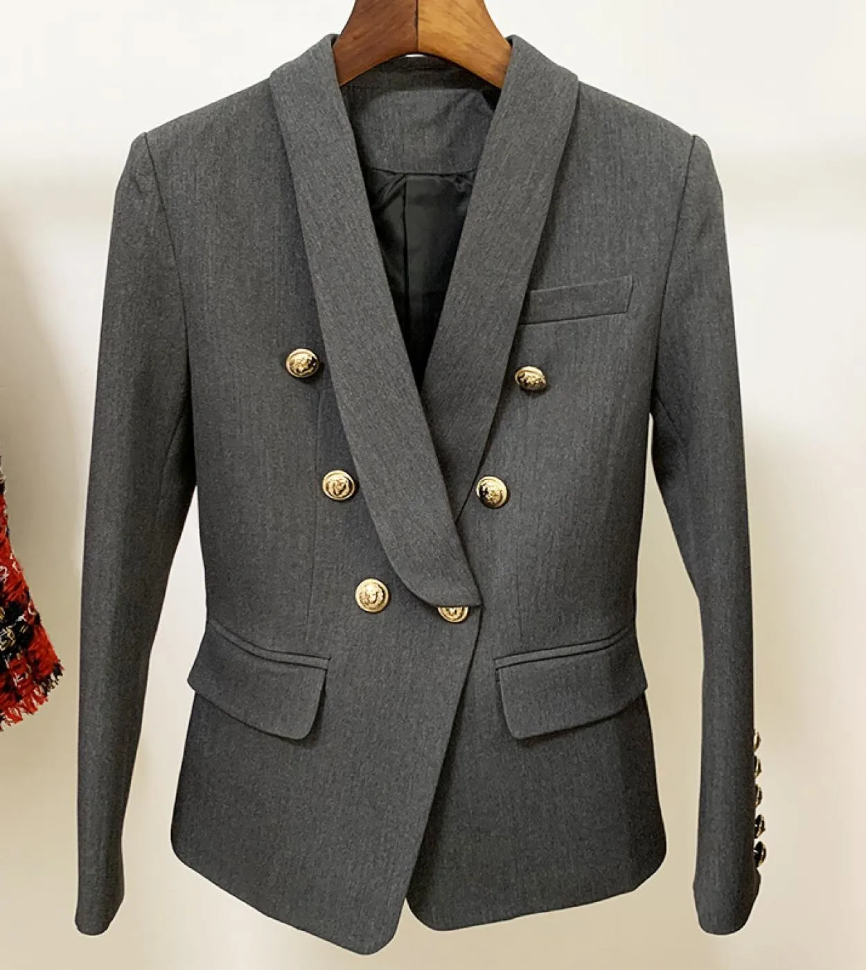 Blazer di lusso per giacca da donna Blazer doppiopetto oro classico Colletto a scialle grigio Blazer e giacche da donna di alta