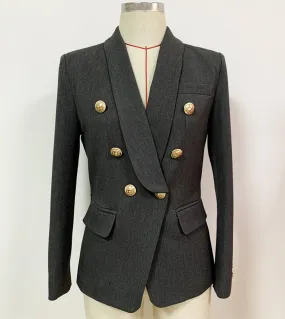 Blazer di lusso per giacca da donna Blazer doppiopetto oro classico Colletto a scialle grigio Blazer e giacche da donna di alta