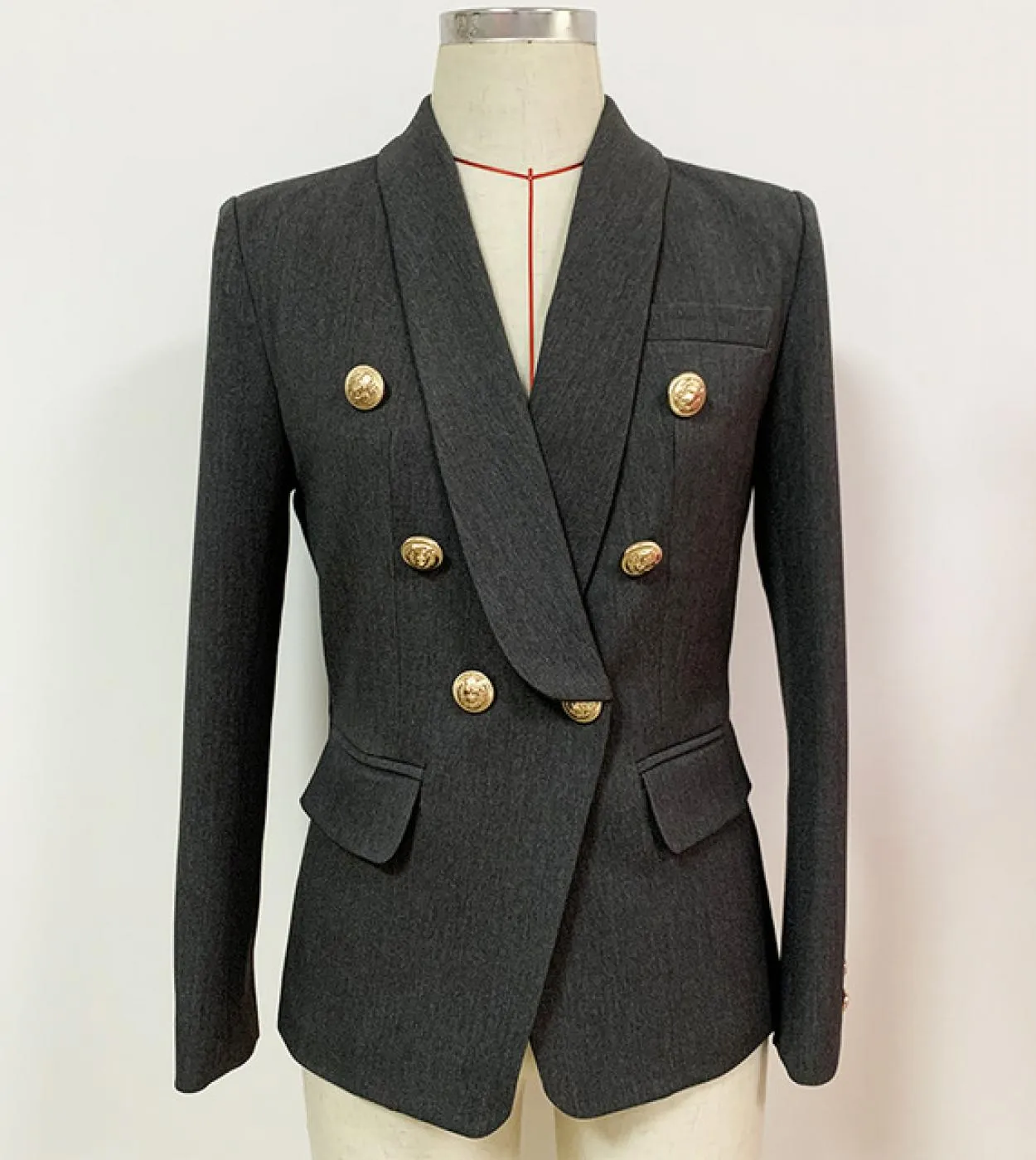 Blazer di lusso per giacca da donna Blazer doppiopetto oro classico Colletto a scialle grigio Blazer e giacche da donna di alta