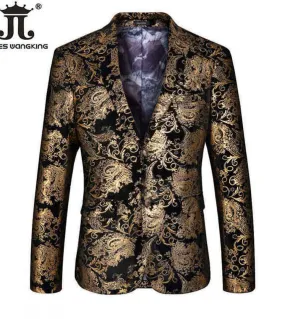 Blazer in velluto argento Uomo Giacche floreali Paisley Giacca da abito rosso vino dorato Giacca da uomo elegante da sposa Tagli