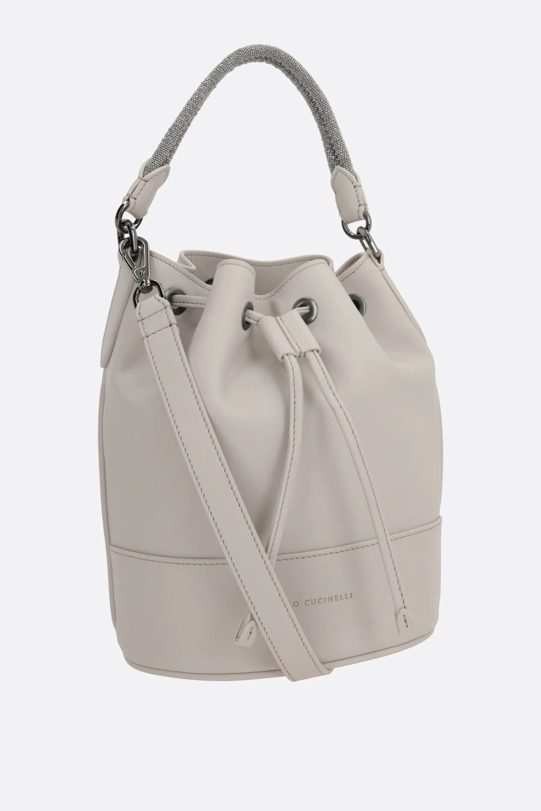 BRUNELLO CUCINELLI borsa a secchiello in pelle liscia con Precious Braided Handle