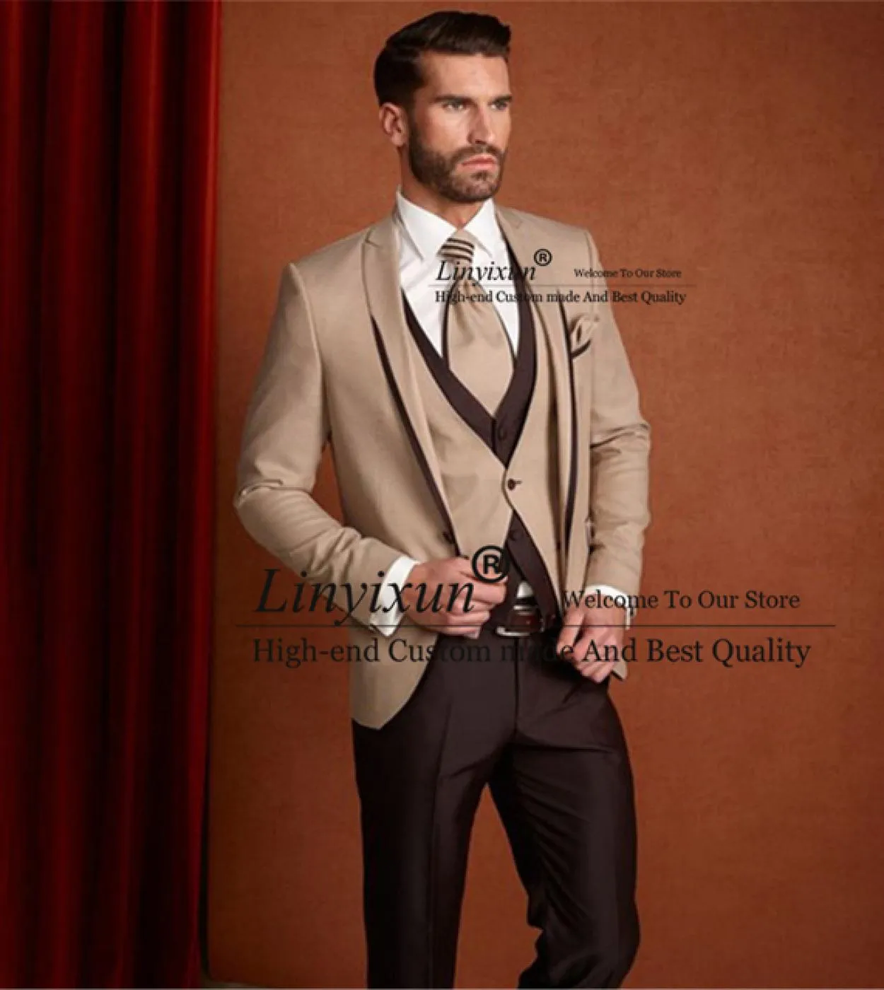 Classico beige uomo abito formale business blazer slim fit matrimonio sposo smoking sera set 3 pezzi giacca gilet pantaloni cost