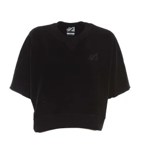 Cropped Sweatshirt In Black Cotton Jersey