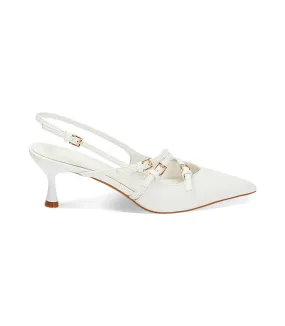 Décolleté slingback bianche con fibbie, tacco 6 cm