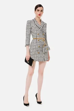 ELISABETTA FRANCHI Robe manteau in tweed sfrangiato con belt bag