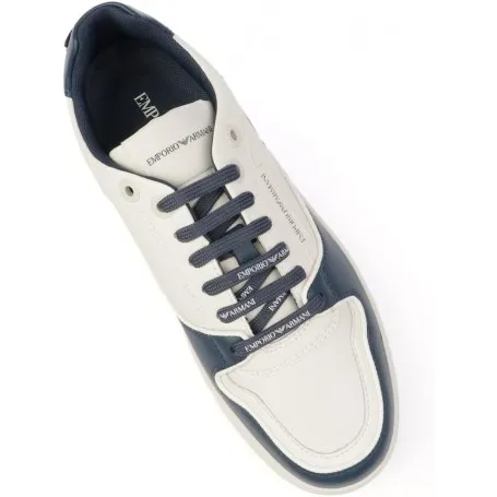 Emporio Armani Sneakers in Pelle Bianca e Blu da Uomo