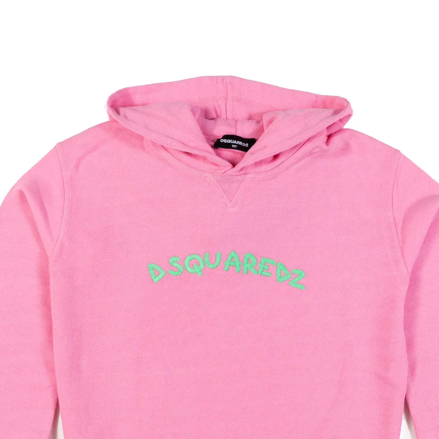 Felpa Hoodie Rosa Con Logo Ricamato Verde