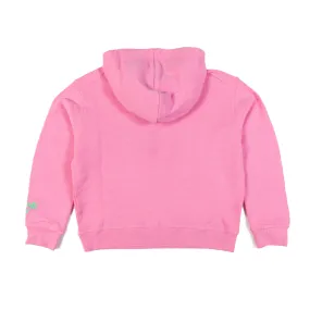 Felpa Hoodie Rosa Con Logo Ricamato Verde