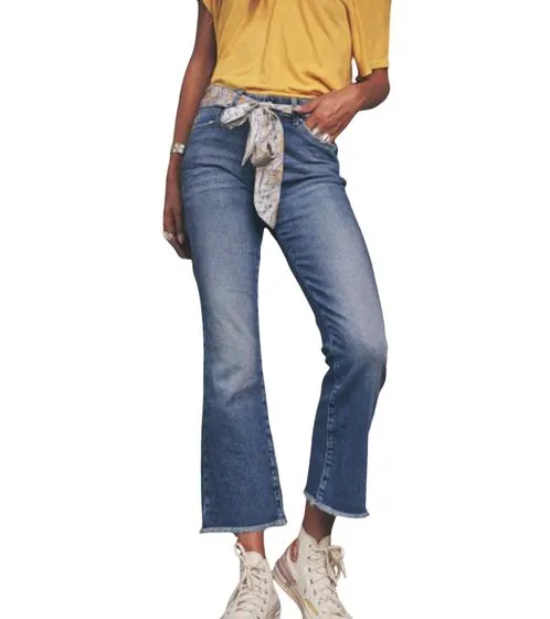 FREEMAN T.PORTER jeans cropped da donna a vita alta pantalone bootcut 7/8 con cintura in tessuto 92959744 blu