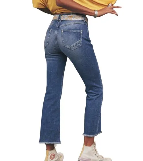 FREEMAN T.PORTER jeans cropped da donna a vita alta pantalone bootcut 7/8 con cintura in tessuto 92959744 blu