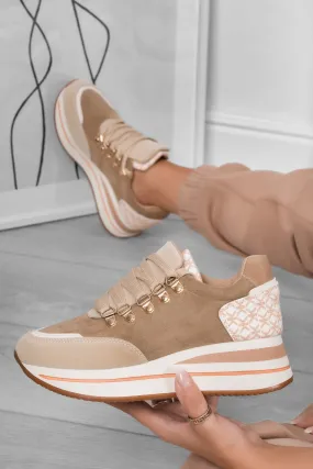 MARINA - Sneakers beige con lacci e suola alta