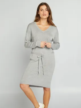 Maxi pull con cintura da annodare - GRIGIO