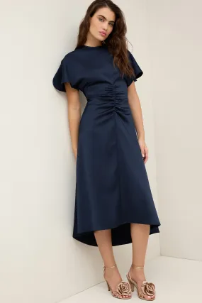 Navy  - Abito stropicciato con Satin e ruches