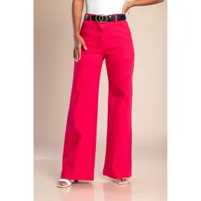 Pantaloni in cotone con gamba ampia, fucsia