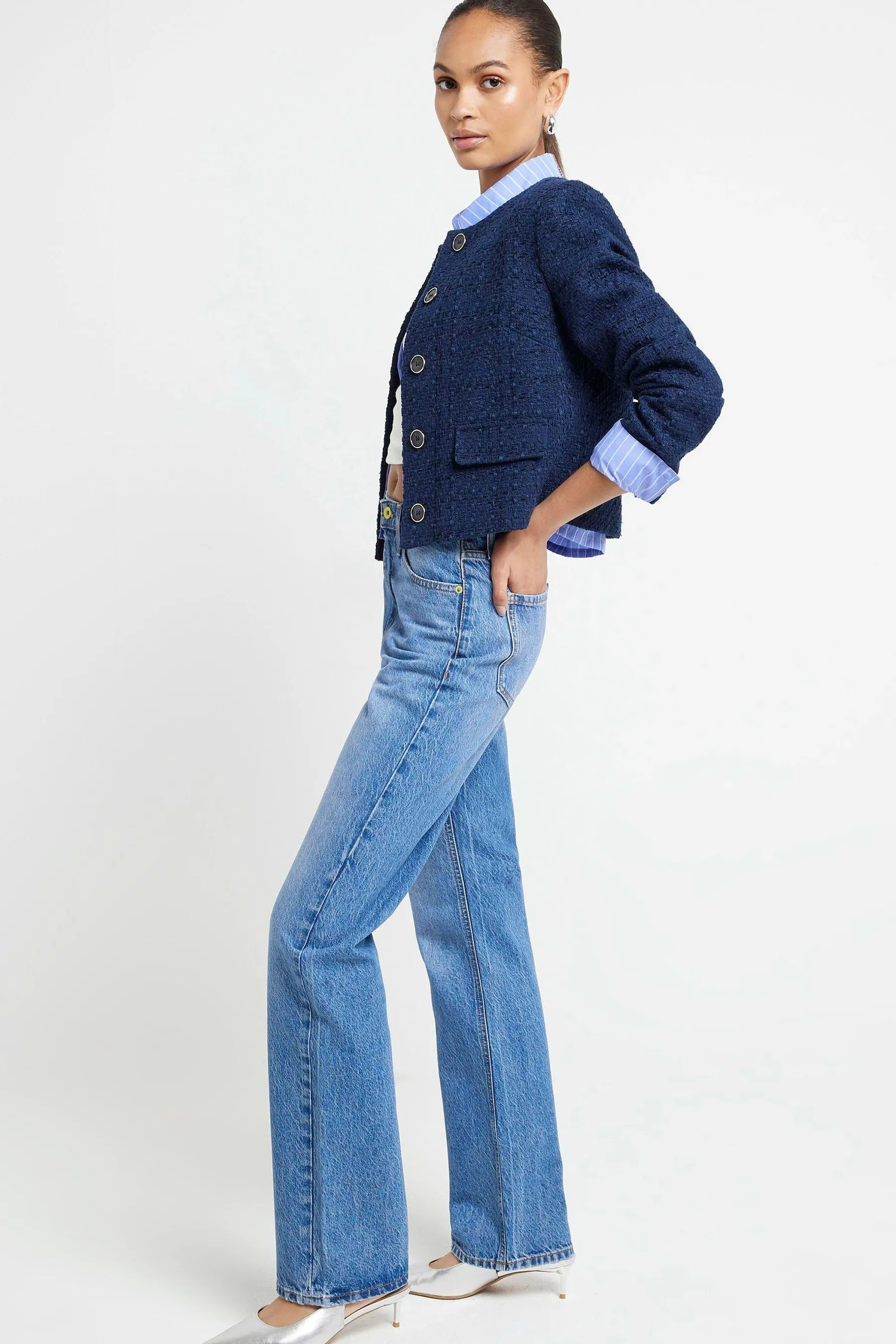 River Island - Pantaloni dritti slim a vita alta Jeans elasticizzati