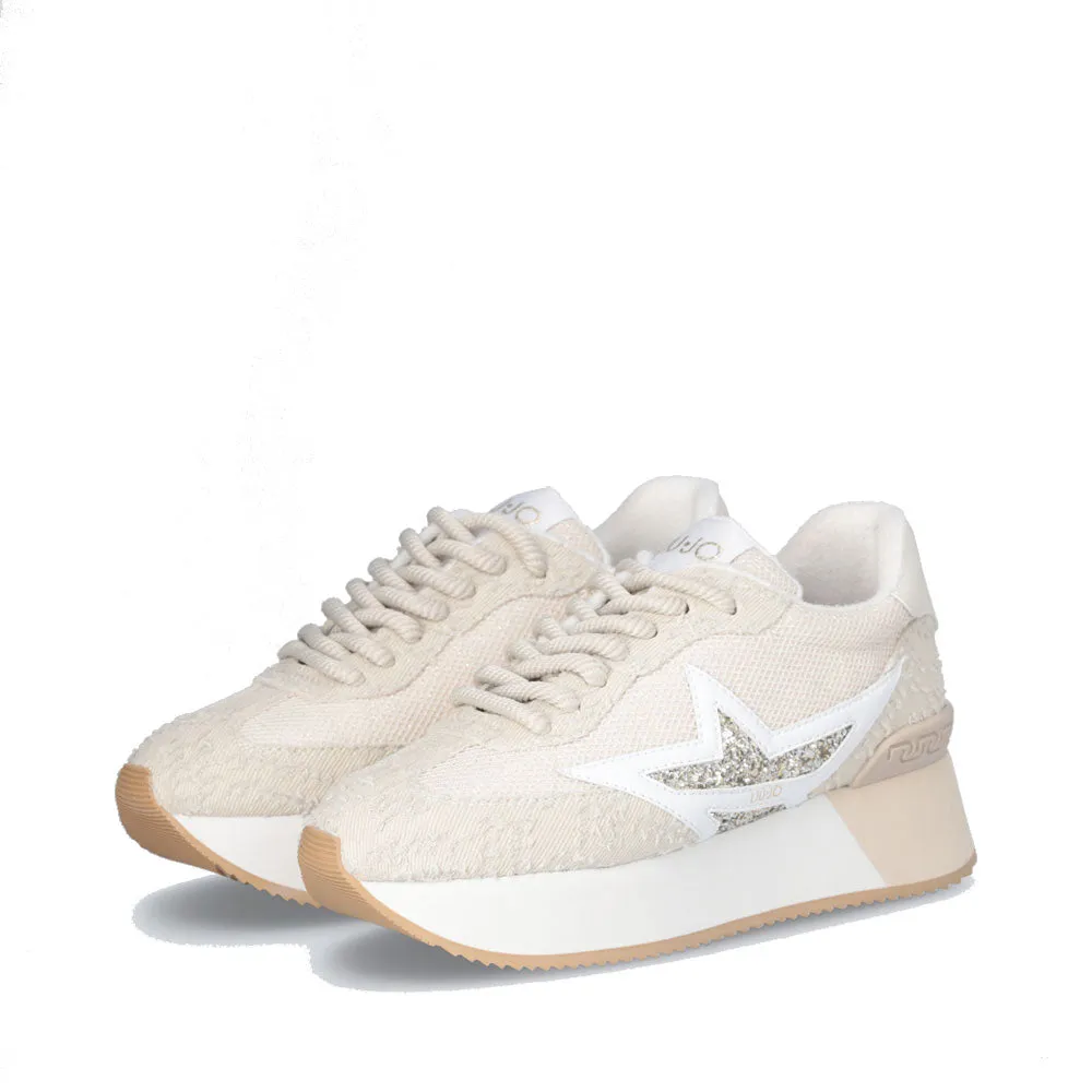 Scarpe Donna LIU JO Sneakers Platform Dreamy 03 in Denim e Brighty Mesh Sand e Light Gold