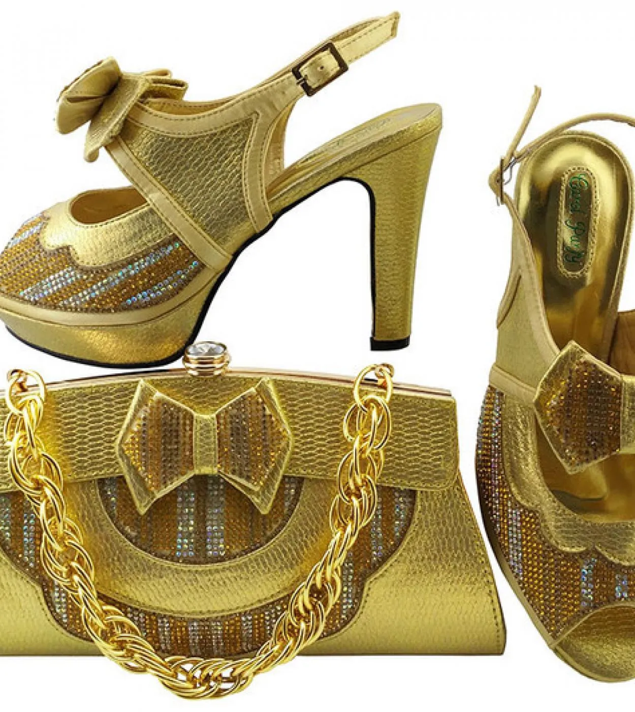 Scarpe e borsa da festa Set di scarpe e borsa da donna africane Scarpe dal design italiano con tacco alto e borsa abbinata in bl