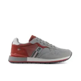 Sneakers grigie e rosse in pelle