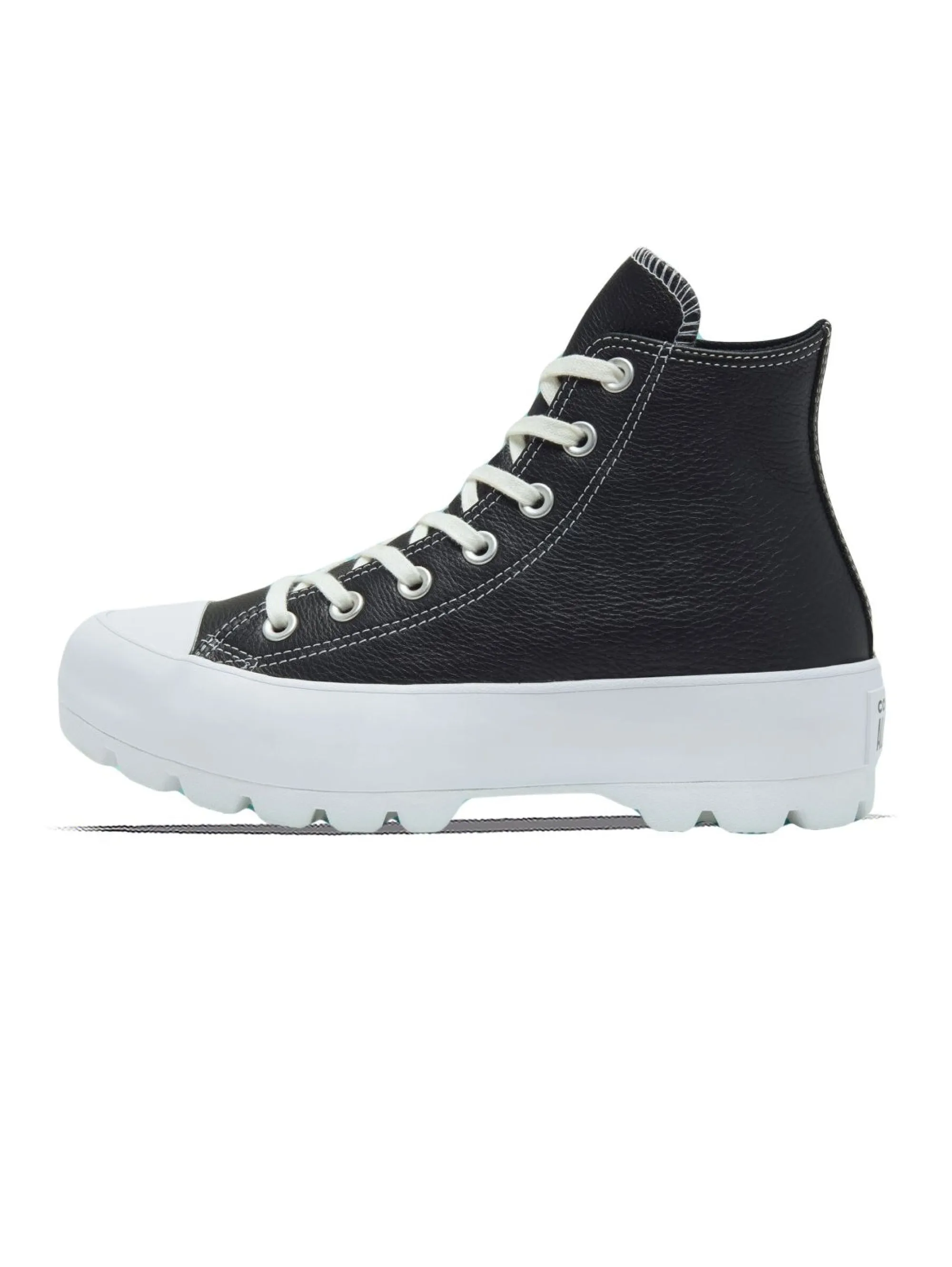 Sneakers in Pelle con Suola Dentellata Nero