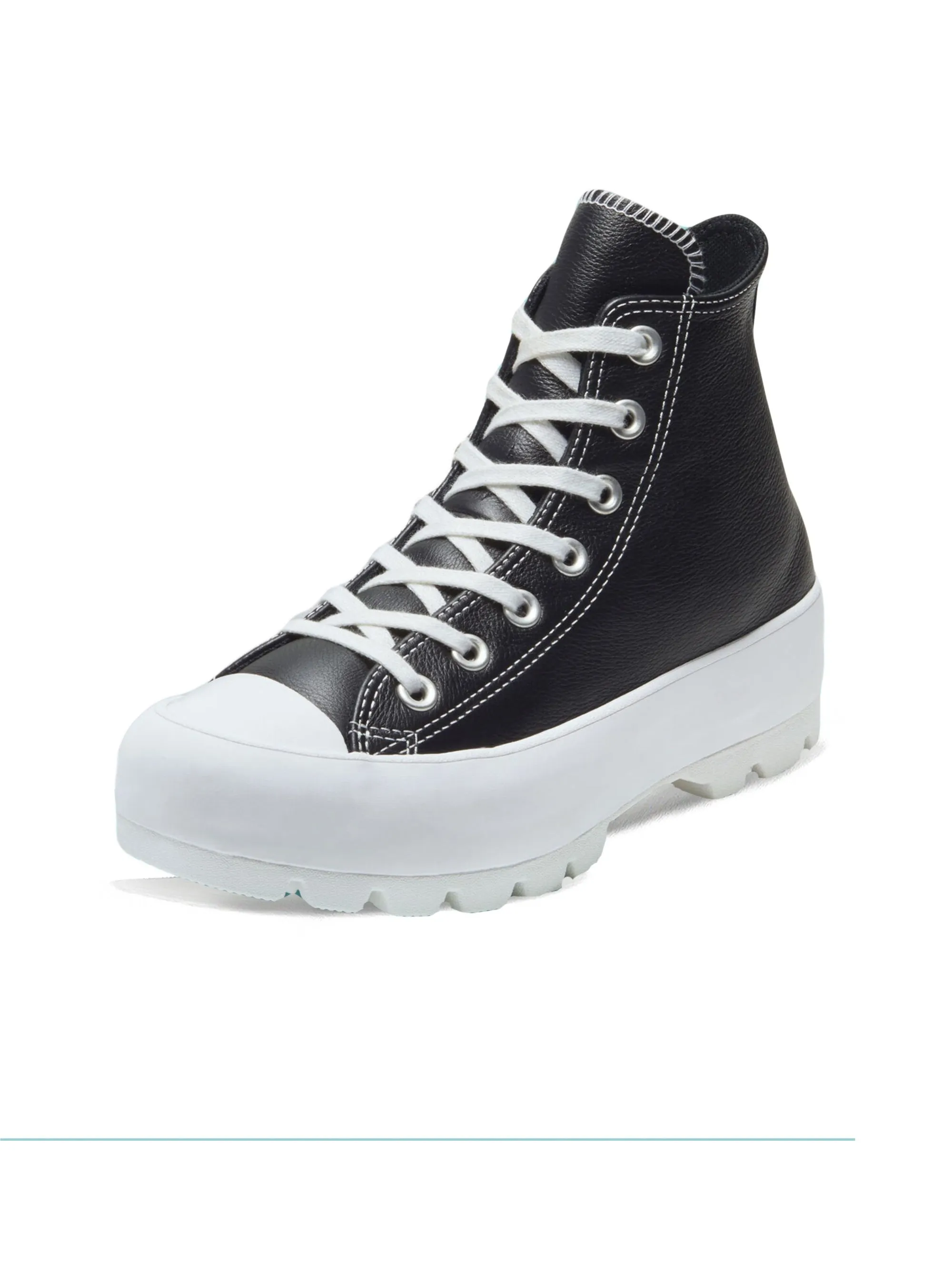 Sneakers in Pelle con Suola Dentellata Nero