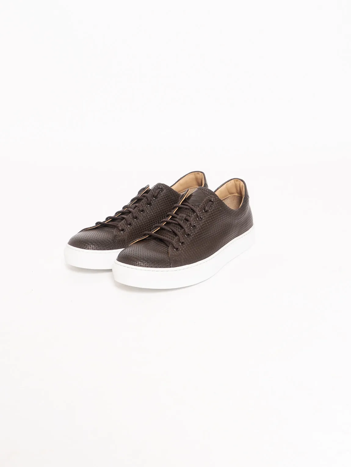 Sneakers in Pelle Intrecciata Marrone