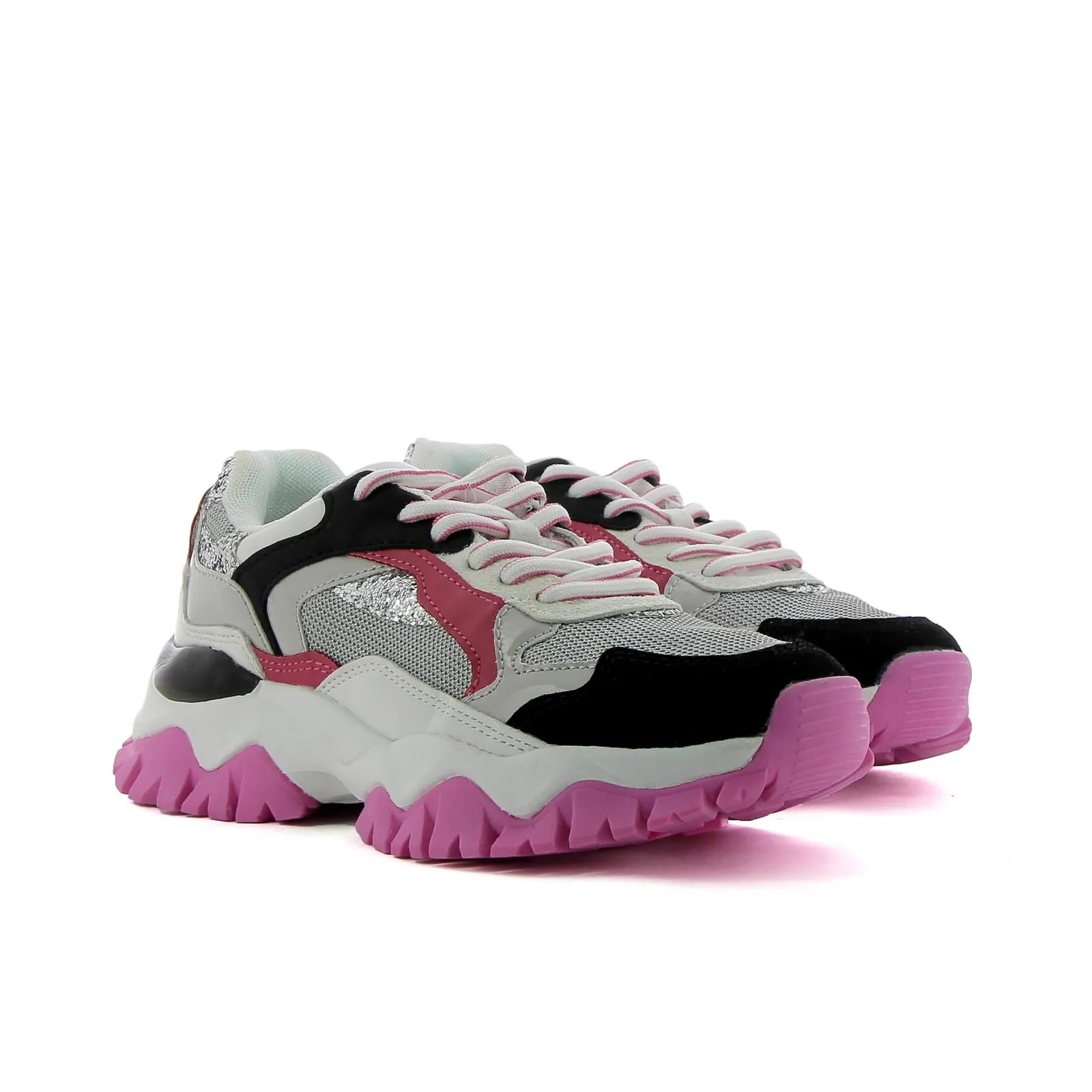 Sneakers nere e fucsia donna con maxi suola