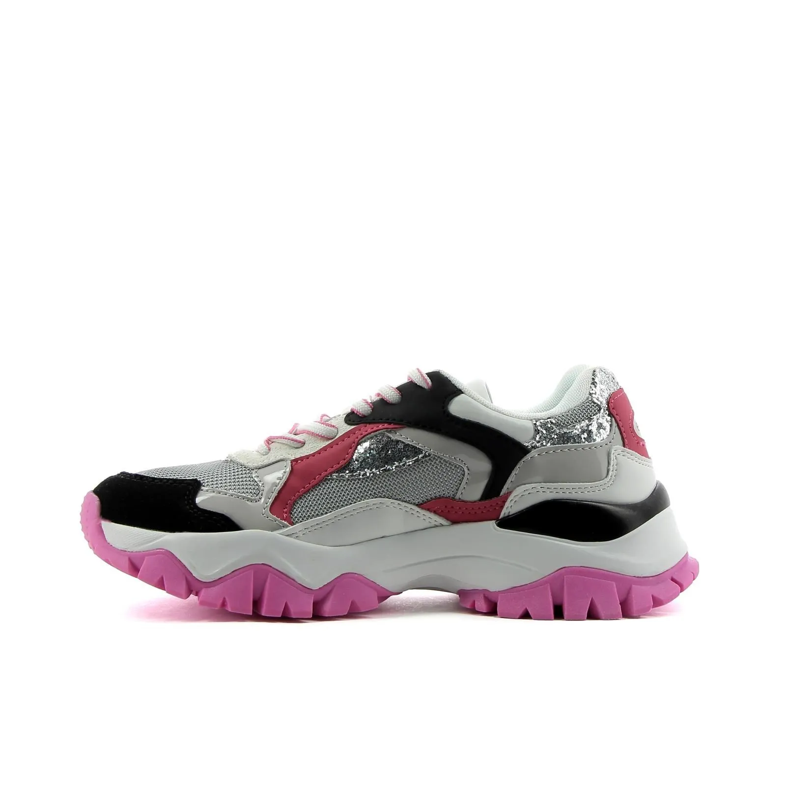 Sneakers nere e fucsia donna con maxi suola