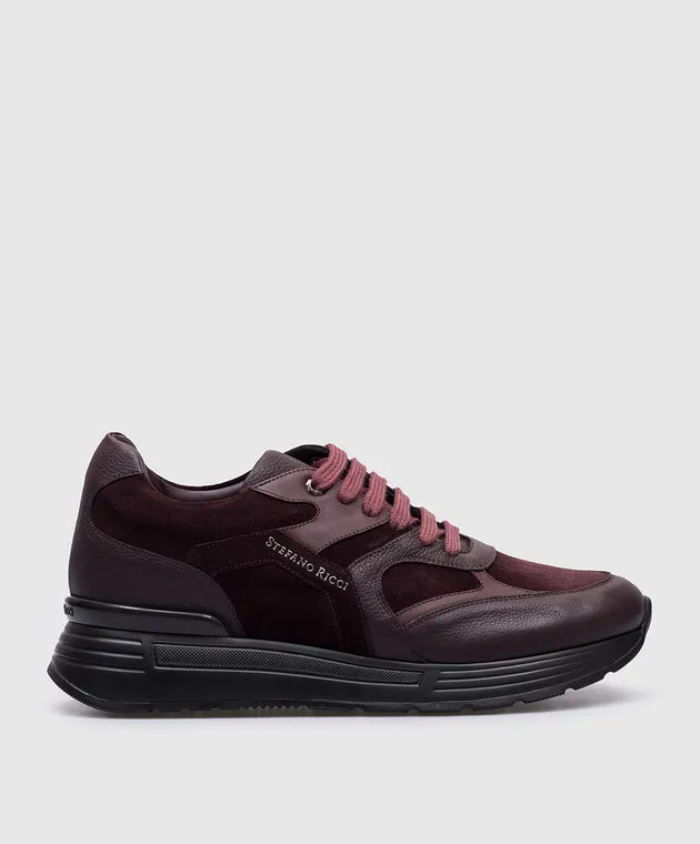 Stefano Ricci Sneakers in pelle bordeaux con logo texture US26EG6534MRSDPW