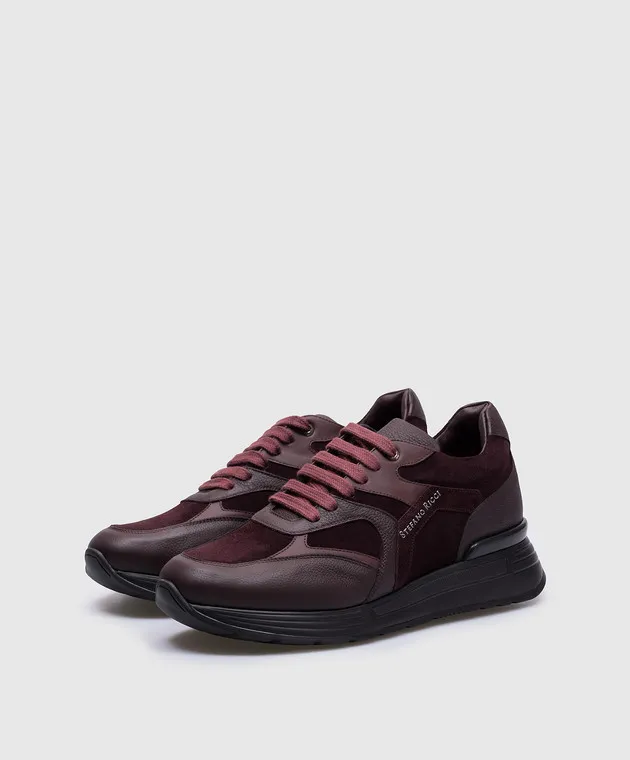 Stefano Ricci Sneakers in pelle bordeaux con logo texture US26EG6534MRSDPW